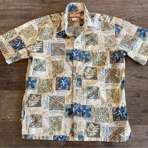 Vintage Hawaiian Shirt Go Barefoot Cotton Beach Vacation Tribal Summer Floral